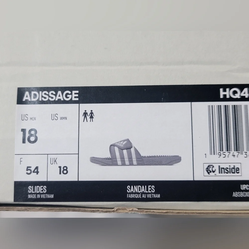 Adidas Mens Adissage Slide Athletic Sandals Size 18 Black/White